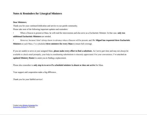 Notes for Liturgical Ministers