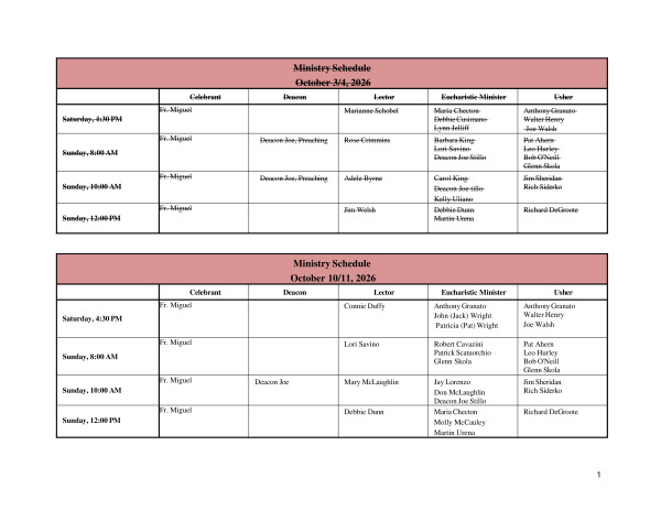 October & November Ministry Schedule 2026